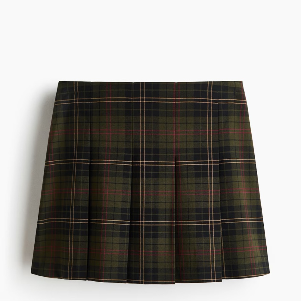 H&M Plaid Pleated Mini Skirt - Green and Black